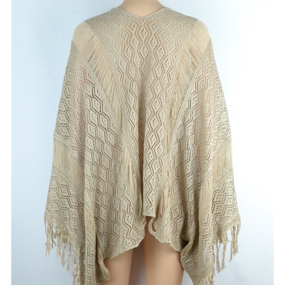 SOLD OUT CLEARANCE Khaki Boho Fringe Crochet Knit One Size Top - Picture 7 of 7